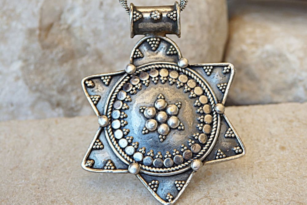 Men's Silver Hamsa Necklace with Gold Star of David and Black Diamonds, Jewish  Jewelry | Judaica Web Store