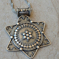 Ethnic Silver Sterling Star Of David Necklace. Filigree Jewish Magen David Pendant. Big Hand Made Star Charms Pendant.made In Israel Jewelry