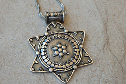 Ethnic Silver Sterling Star Of David Necklace. Filigree Jewish Magen David Pendant. Big Hand Made Star Charms Pendant.made In Israel Jewelry