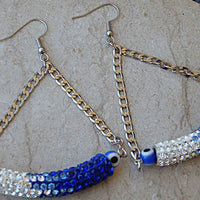 Evil Eye Drop Earrings. Oversized Dangle Earrings. Blue Crystal Earrings. White And Blue Rhinestone Dangle Earrings. Silver Crystal Earrings