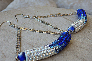Evil Eye Drop Earrings. Oversized Dangle Earrings. Blue Crystal Earrings. White And Blue Rhinestone Dangle Earrings. Silver Crystal Earrings