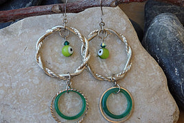 Evil Eye Green Agate Earrings