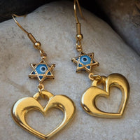 Evil Eye Star Of David Earrings. Jewish Charm Jewelry. Heart Shaped Earrings. Star Of David Jewelry. Judaica Gift. Protective Luck Earrings