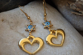 Evil Eye Star Of David Earrings. Jewish Charm Jewelry. Heart Shaped Earrings. Star Of David Jewelry. Judaica Gift. Protective Luck Earrings