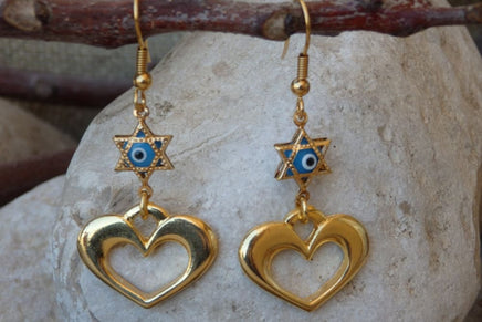 Evil Eye Star Of David Earrings. Jewish Charm Jewelry. Heart Shaped Earrings. Star Of David Jewelry. Judaica Gift. Protective Luck Earrings