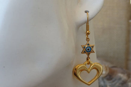 Evil Eye Star Of David Earrings. Jewish Charm Jewelry. Heart Shaped Earrings. Star Of David Jewelry. Judaica Gift. Protective Luck Earrings