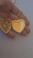 HEART LOCKET NECKLACE,  Gold Locket Necklace, Long Necklace, Filigree Large Heart Necklace, Statement Gold  Photo Locket, Mother Day Gift