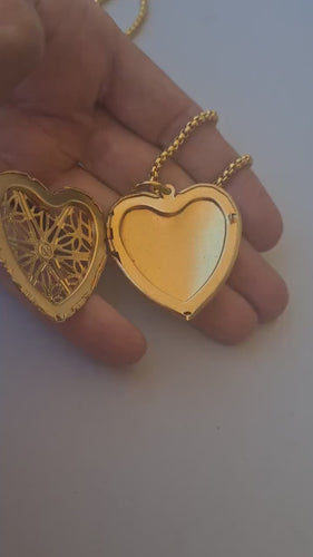 HEART LOCKET NECKLACE,  Gold Locket Necklace, Long Necklace, Filigree Large Heart Necklace, Statement Gold  Photo Locket, Mother Day Gift