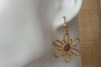 Flower Dangle Earrings. Purple Rebeka Earrings. Gold Wire Wrapped Flower Earrings. Women Jewelry Gift For Woman. Gold Plated Earrings