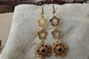 Flower Gold Dangle Earrings. Brown Rebeka Crystal Earrings. Floral Gold Jewelry. Flower Dangle Earrings. 24K Gold Plated Drop Earrings