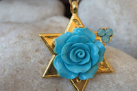 Flower Star Of David Gold Necklace