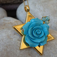 Flower Star Of David Gold Necklace