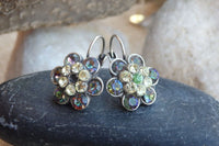 Flower Rebeka Earrings. Floral Drop Earrings. Halo Silver Or Gold Earrings. Green Bridesmaids Earrings. Floral Jewelry Gift For Women