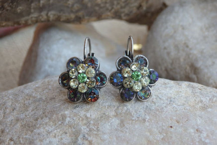 Flower Rebeka Earrings. Floral Drop Earrings. Halo Silver Or Gold Earrings. Green Bridesmaids Earrings. Floral Jewelry Gift For Women