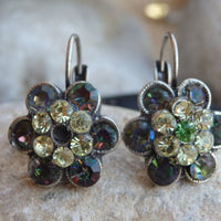 Flower Rebeka Earrings. Floral Drop Earrings. Halo Silver Or Gold Earrings. Green Bridesmaids Earrings. Floral Jewelry Gift For Women