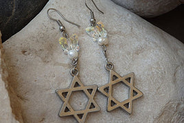 Fresh Water Pearl Star Of David Earrings. Magen David Earrings With Pearl. Jewish Jewelry. Rebeka Butterfly Magen David Dangle Earrings