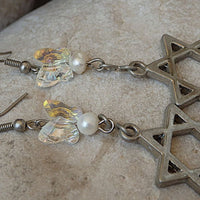 Fresh Water Pearl Star Of David Earrings. Magen David Earrings With Pearl. Jewish Jewelry. Rebeka Butterfly Magen David Dangle Earrings