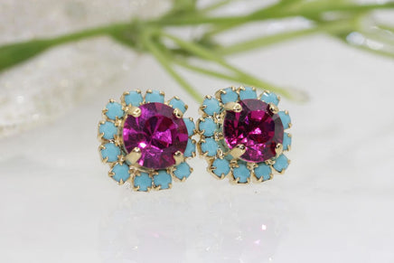 Fuchsia Turquoise Studs