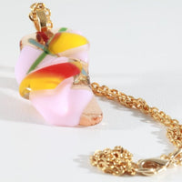Fused Glass Necklace. Handmade Glass Pendant. Fused Glass Jewelry. Pink Yellow Red Glass Necklace. Multicolor Fused Glass Necklace For Her