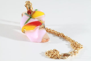 Fused Glass Necklace. Handmade Glass Pendant. Fused Glass Jewelry. Pink Yellow Red Glass Necklace. Multicolor Fused Glass Necklace For Her