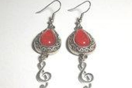 G Clef Treble Clef Earrings. Red Glass Ornament Silver Earrings. Musical Gift. Sol Key Earrings. Music Jewelry. Music Lovers Earrings Gift