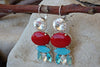 Genuine Coral Earrings. Red Real Coral And Clear Turquoise Rebeka Crystal Earrings. Silver Or Gold Custom Earrings.womens Drop Earrings
