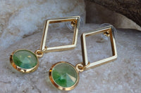 Geometric Green Earrings. Gold Rhombus Earrings. Green Rebeka Earrings. Rhombus Stud Earrings. Green Dangle Earrings. Geometric Jewelry