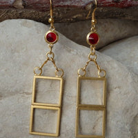 Geometric Shapes Earrings. Red Rebeka Earrings. Mothers Day Gifts. Gemstone Jewelry For Wife. Simple Everyday Hanging Square Earrings.