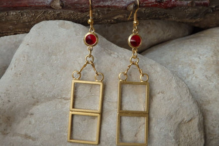 Geometric Shapes Earrings. Red Rebeka Earrings. Mothers Day Gifts. Gemstone Jewelry For Wife. Simple Everyday Hanging Square Earrings.