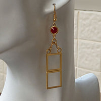 Geometric Shapes Earrings. Red Rebeka Earrings. Mothers Day Gifts. Gemstone Jewelry For Wife. Simple Everyday Hanging Square Earrings.