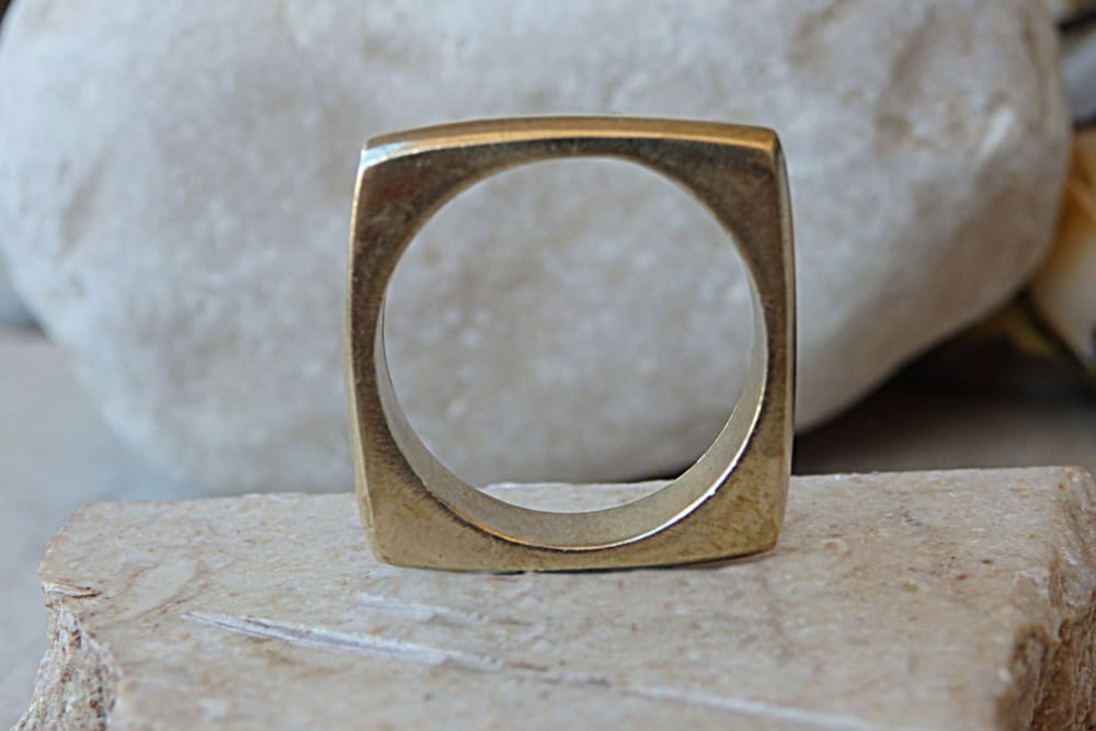 READY TO SHIP Diamond Engagement Ring, 18k Yellow Gold Wide Band Ring |  Benati