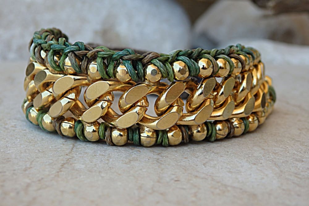 African 2gm Gold Plated Bracelet Along With Attached Rings For Five Fingers  For Women - African Boutique