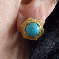 Gold And Turquoise Earrings Stud