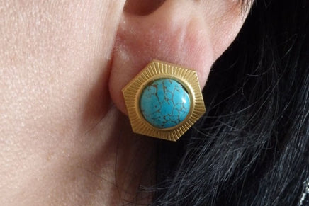 Gold And Turquoise Earrings Stud