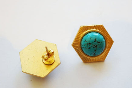 Gold And Turquoise Earrings Stud