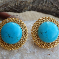 Gold And Turquoise Stud Earrings