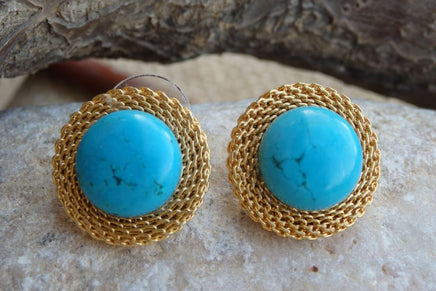 Gold And Turquoise Stud Earrings