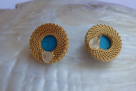 Gold And Turquoise Stud Earrings