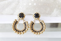 Gold Black Earrings