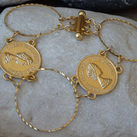 Gold Bracelet. Coin Jewelry. Elizabeth Second Coin Jewelry. Hoops Bracelet. Coin Charm Bracelet. Bohemian Coin Bracelet. Gypsy Bracelet