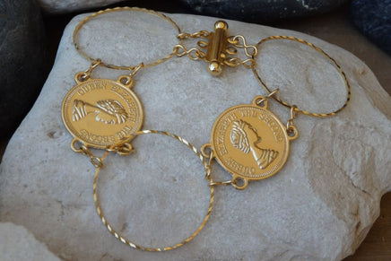 Gold Bracelet. Coin Jewelry. Elizabeth Second Coin Jewelry. Hoops Bracelet. Coin Charm Bracelet. Bohemian Coin Bracelet. Gypsy Bracelet