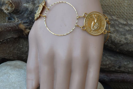 Gold Bracelet. Coin Jewelry. Elizabeth Second Coin Jewelry. Hoops Bracelet. Coin Charm Bracelet. Bohemian Coin Bracelet. Gypsy Bracelet