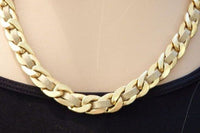 Gold Chain With Leather Necklace. Gold And Cream Chain Necklace. Gold Plated Link Necklace. Everyday Necklace. Gold And Leather Jewelry Gift