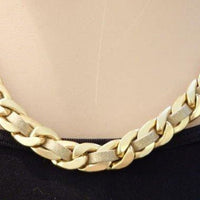 Gold Chain With Leather Necklace. Gold And Cream Chain Necklace. Gold Plated Link Necklace. Everyday Necklace. Gold And Leather Jewelry Gift