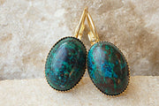 Gold Eilat Stone Earrings. King Solomon Stone Earrings. Oval Green Gemstone Earrings. Gold Plated Earrings. Womens Green Eilat Drop Earrings