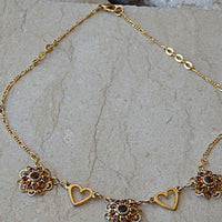 Gold Filled Heart And Flowers Necklace