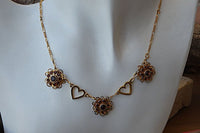 Gold Filled Heart And Flowers Necklace