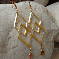 Gold Geometric Dangle Earrings. Rhombus And Rebeka Teardrop Earrings. Gold Plated Rhombus Dangle Earrings. Long Geometric Drop Earrings