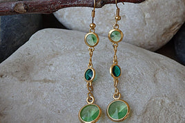 Gold Green Dangle Earrings