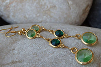 Gold Green Dangle Earrings